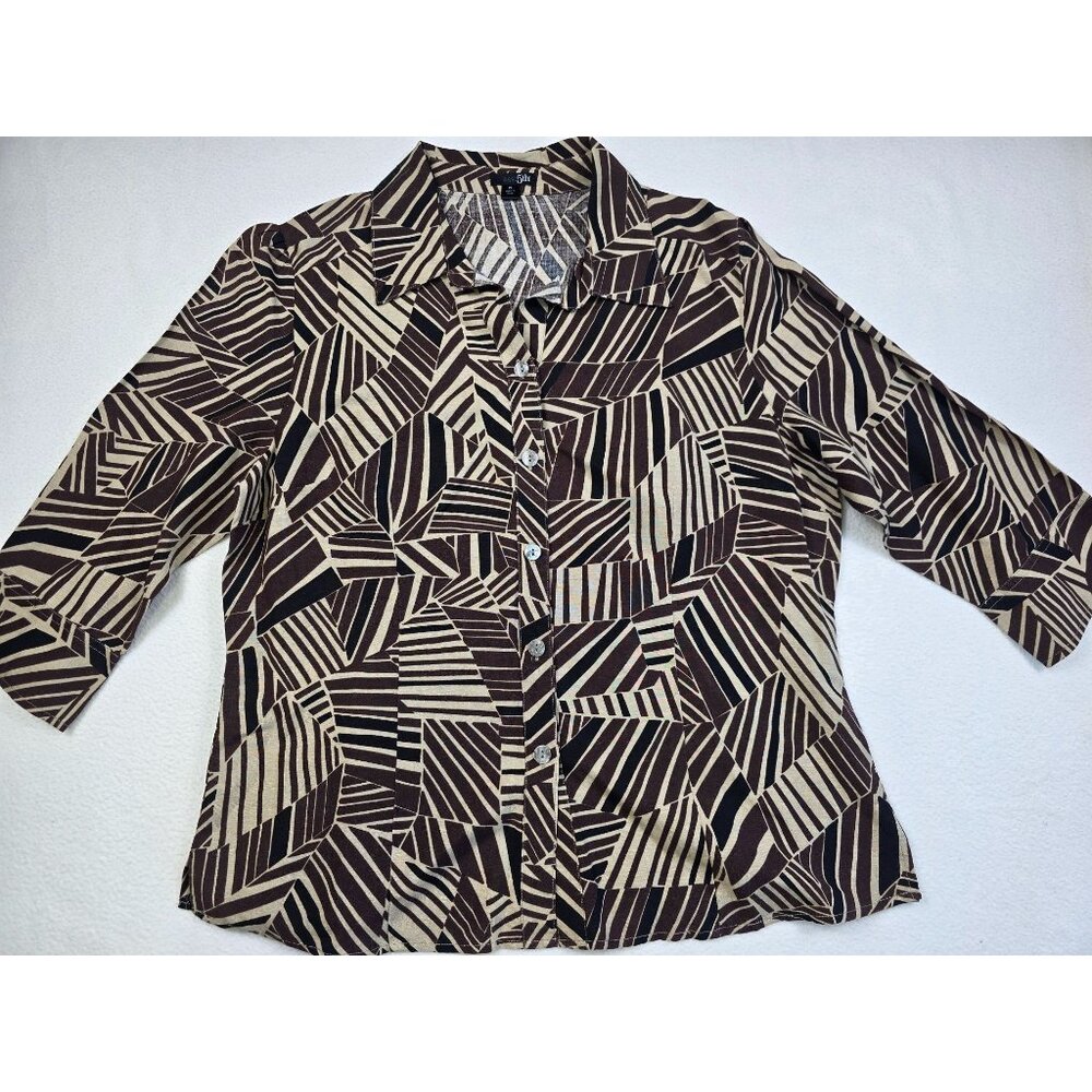 East 5th Womens Brown Abstract Pattern Linen Blend Button-Up Shirt XL